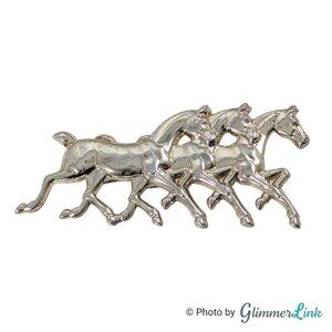 Vintage MCM Three Horses Galloping Sterling Silver Vermeil SB Equestrian Brooch